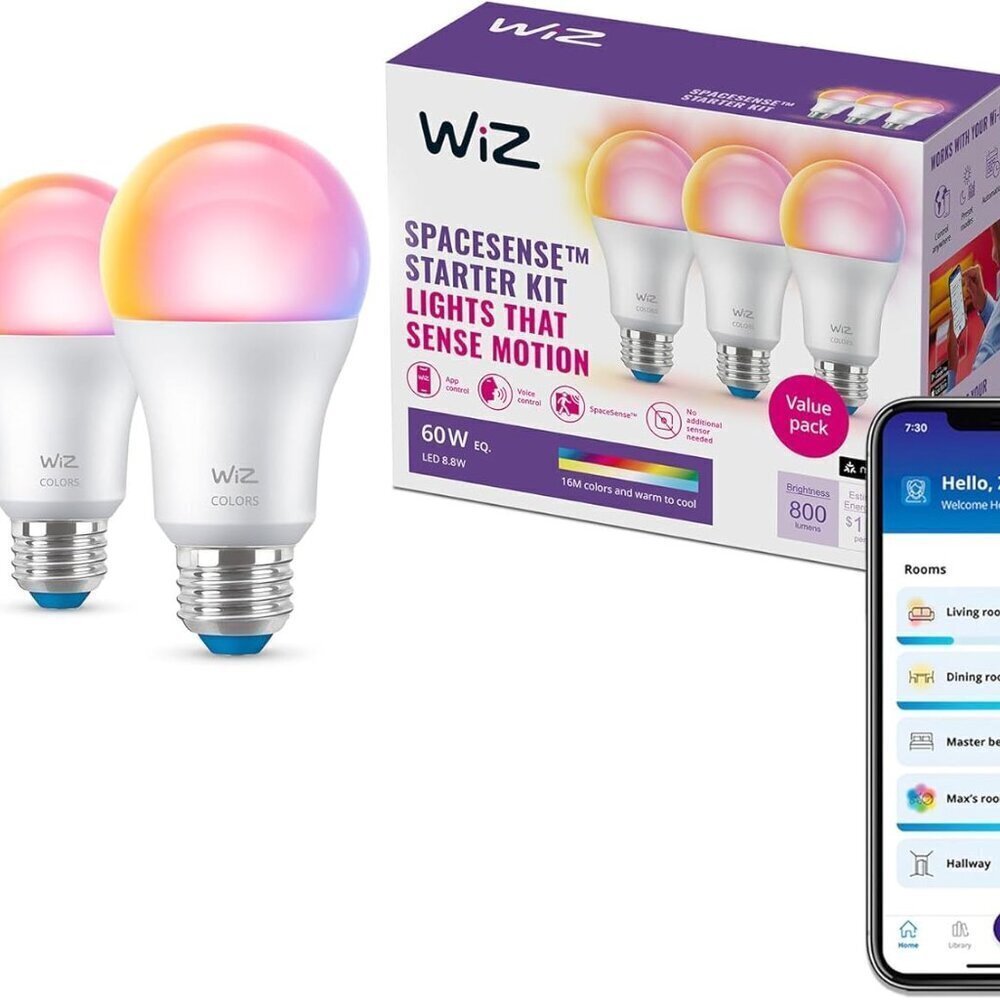 WiZ 60W A19 Color LED Smart Bulb - Pack of 3 - E26- Indoor - Connects to Your